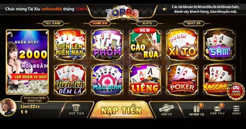 Kho game đa dạng của game bài đổi thưởng top88 