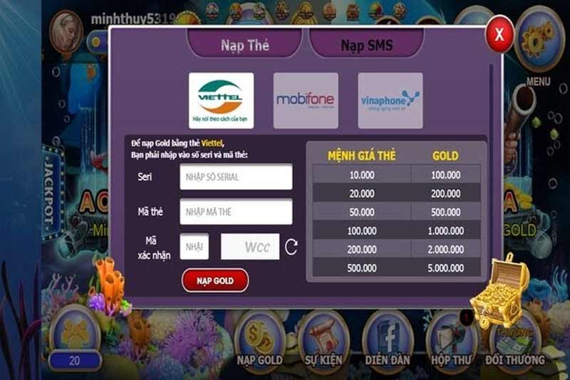 Nạp tiền bắn cá bằng tin nhắn trên cổng game Kubet