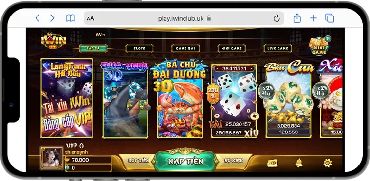 Chơi game IWINClub trên điện thoại Iphone